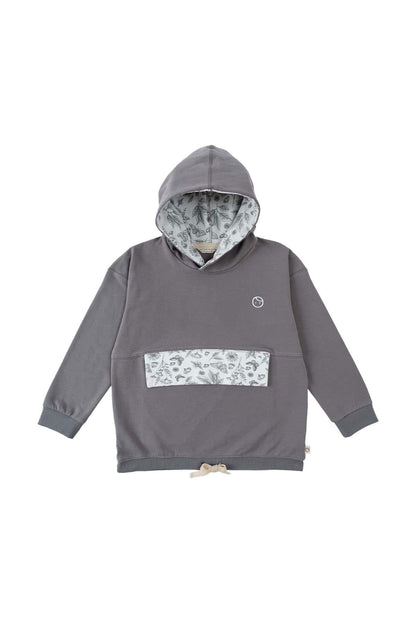 Cepli Kapüşonlu Sweat Çocuk Gri Organik Pamuk - Riki Baby&Kids