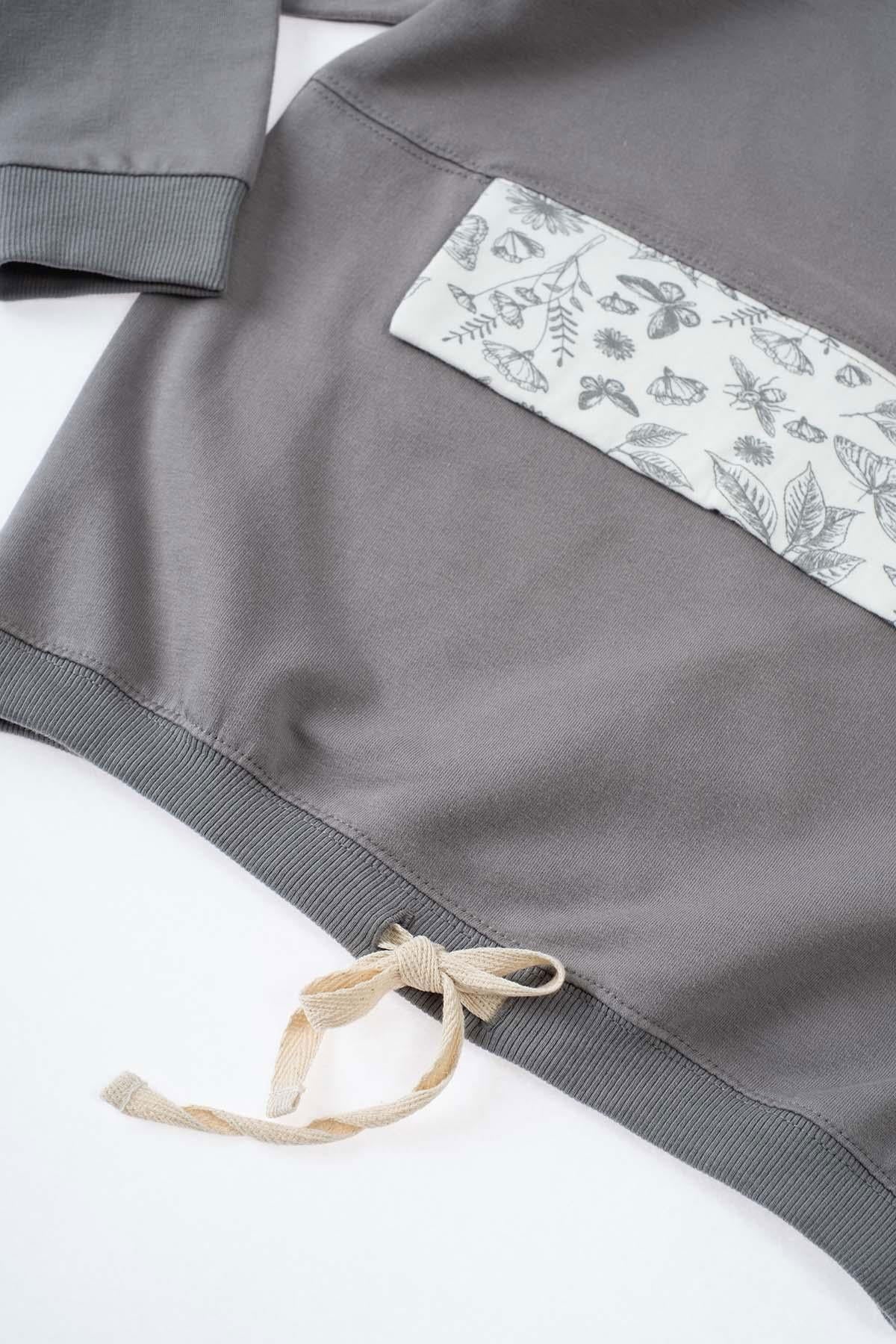 Cepli Kapüşonlu Sweat Çocuk Gri Organik Pamuk - Riki Baby&Kids