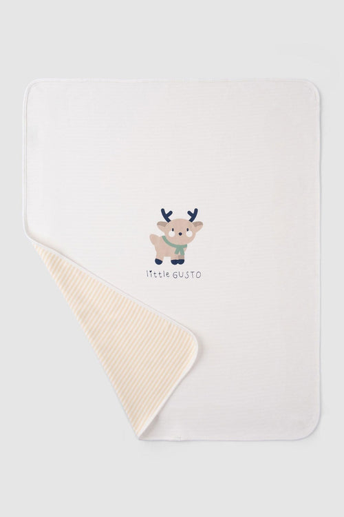 Çift Katlı Organik Pamuk Bebek Battaniyesi Playtime Geyik Desenli - Riki Baby&Kids