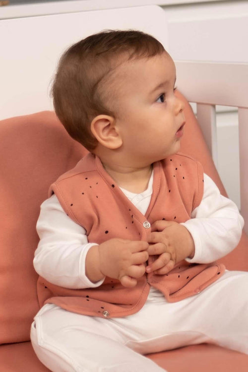 Çift Taraflı Yelek Bebek Cosmos Pembe Organik Pamuk - Riki Baby&Kids