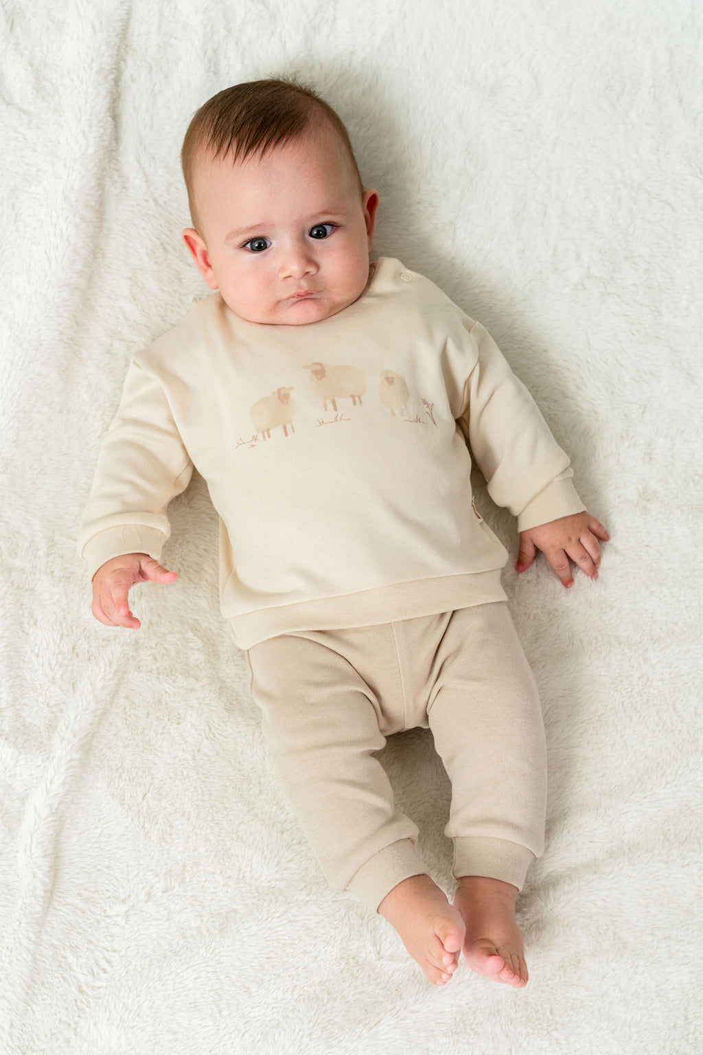 Organik Pamuk Kuzu Desenli 2’li Bebek Takım – Lamb Koleksiyonu