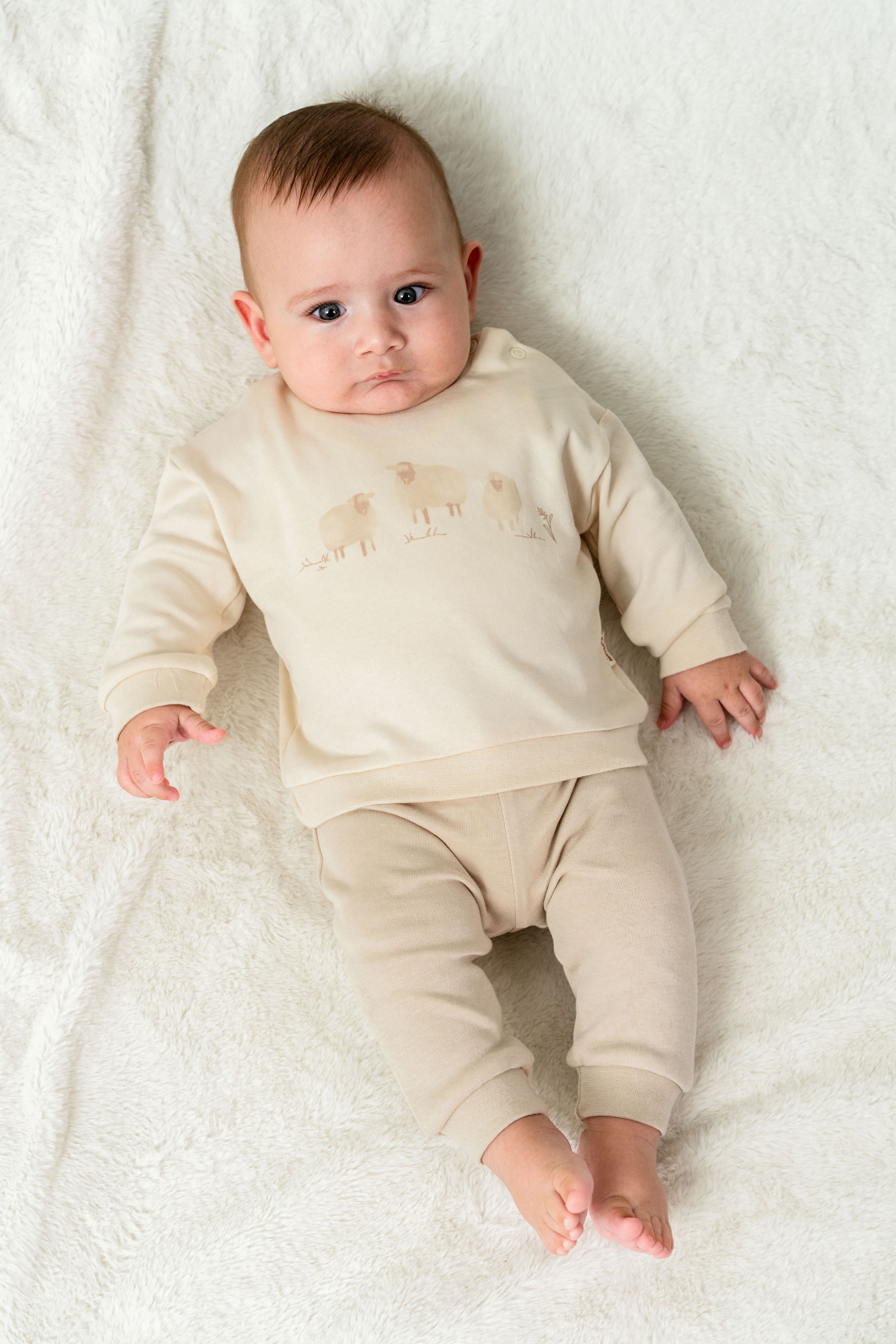 Organik Pamuk Kuzu Desenli 2’li Bebek Takım – Lamb Koleksiyonu