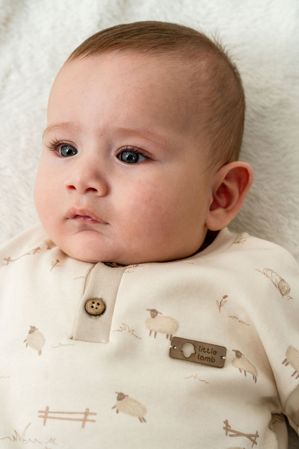 Organik Pamuk Kuzu Desenli Bej Sweatshirt ve Pantolon 2’li Takım - Lamb Koleksiyonu