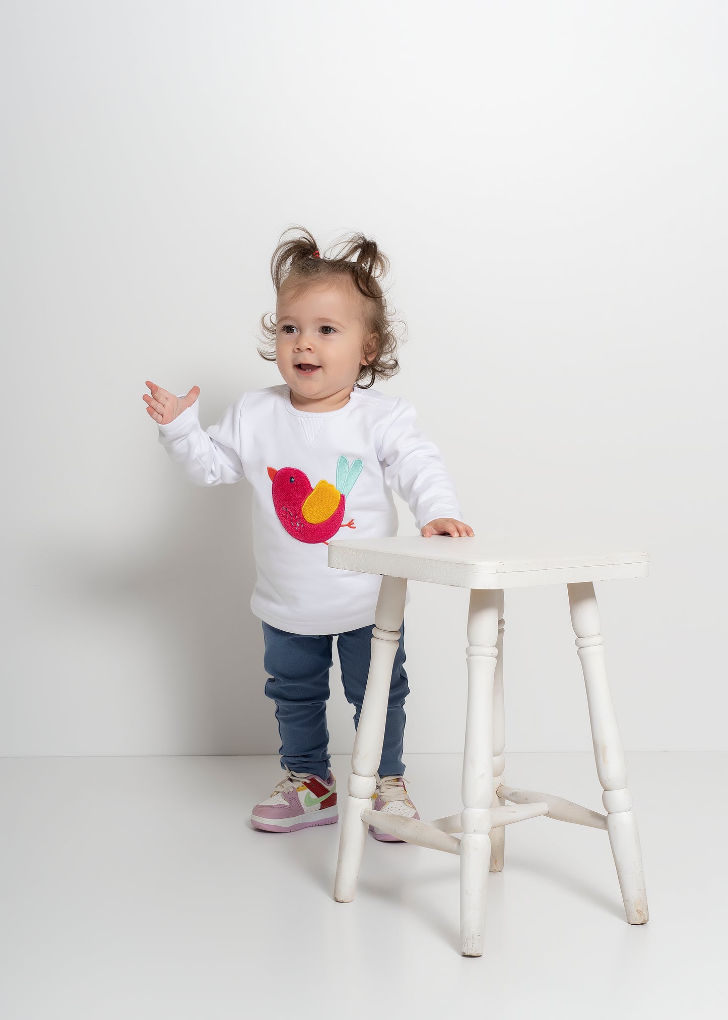 Kız Bebek Kuş Nakışlı Sweatshirt