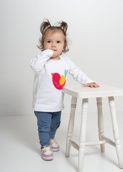 Kız Bebek Kuş Nakışlı Sweatshirt