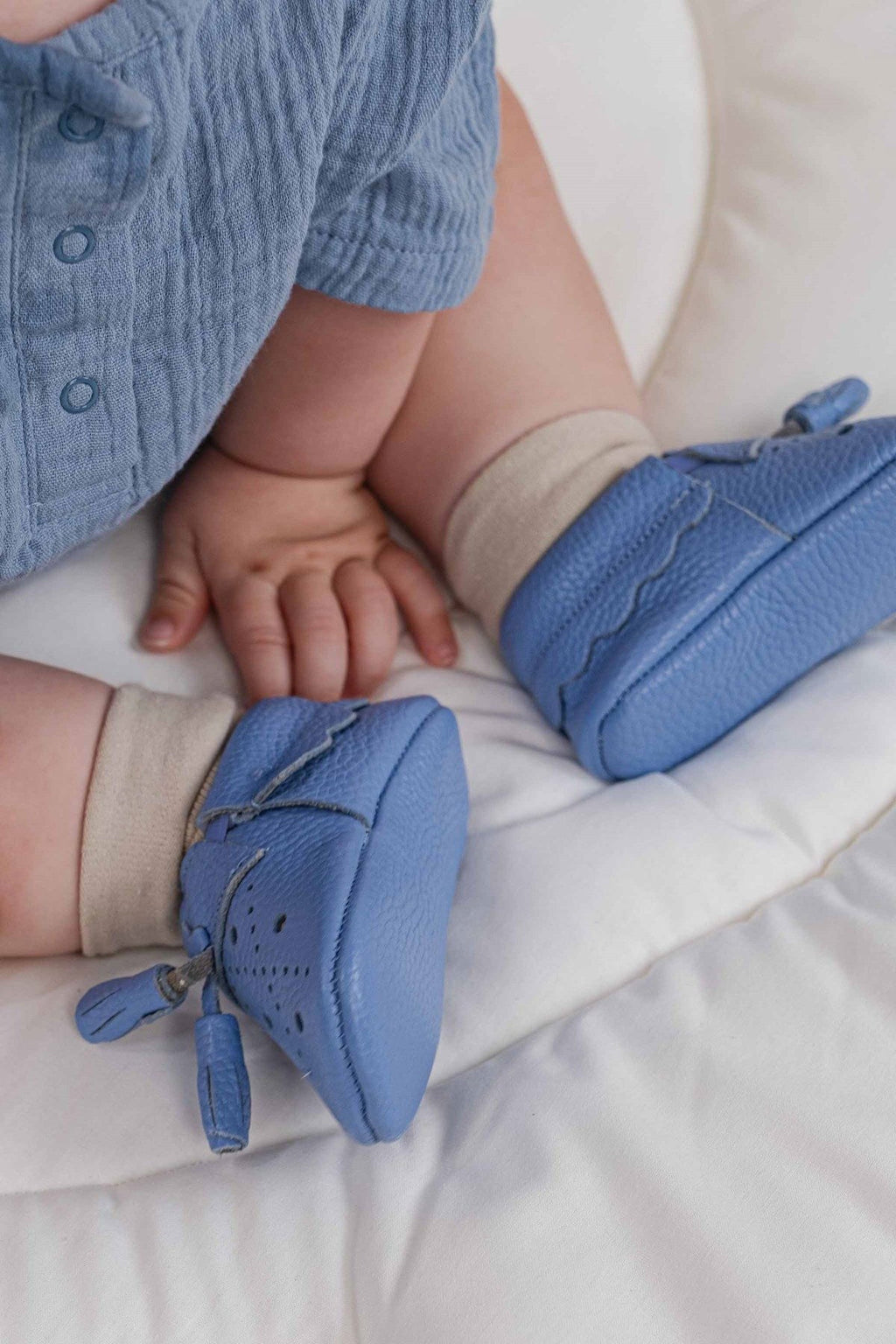 Tokalı Deri Mavi Bebek Patiği - Riki Baby&Kids
