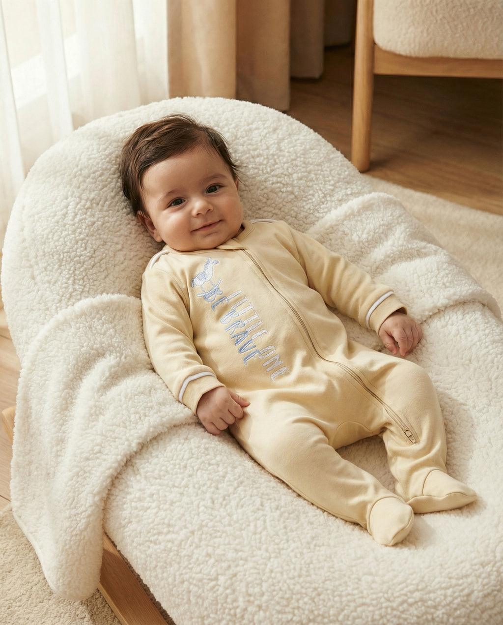 Crystal Baby Organik Pamuk Kendinden Patikli Tulum - Hay Yellow