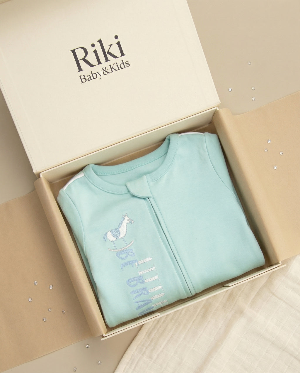 Crystal Baby Organik Pamuk Kendinden Patikli Tulum - Eggshell Blue