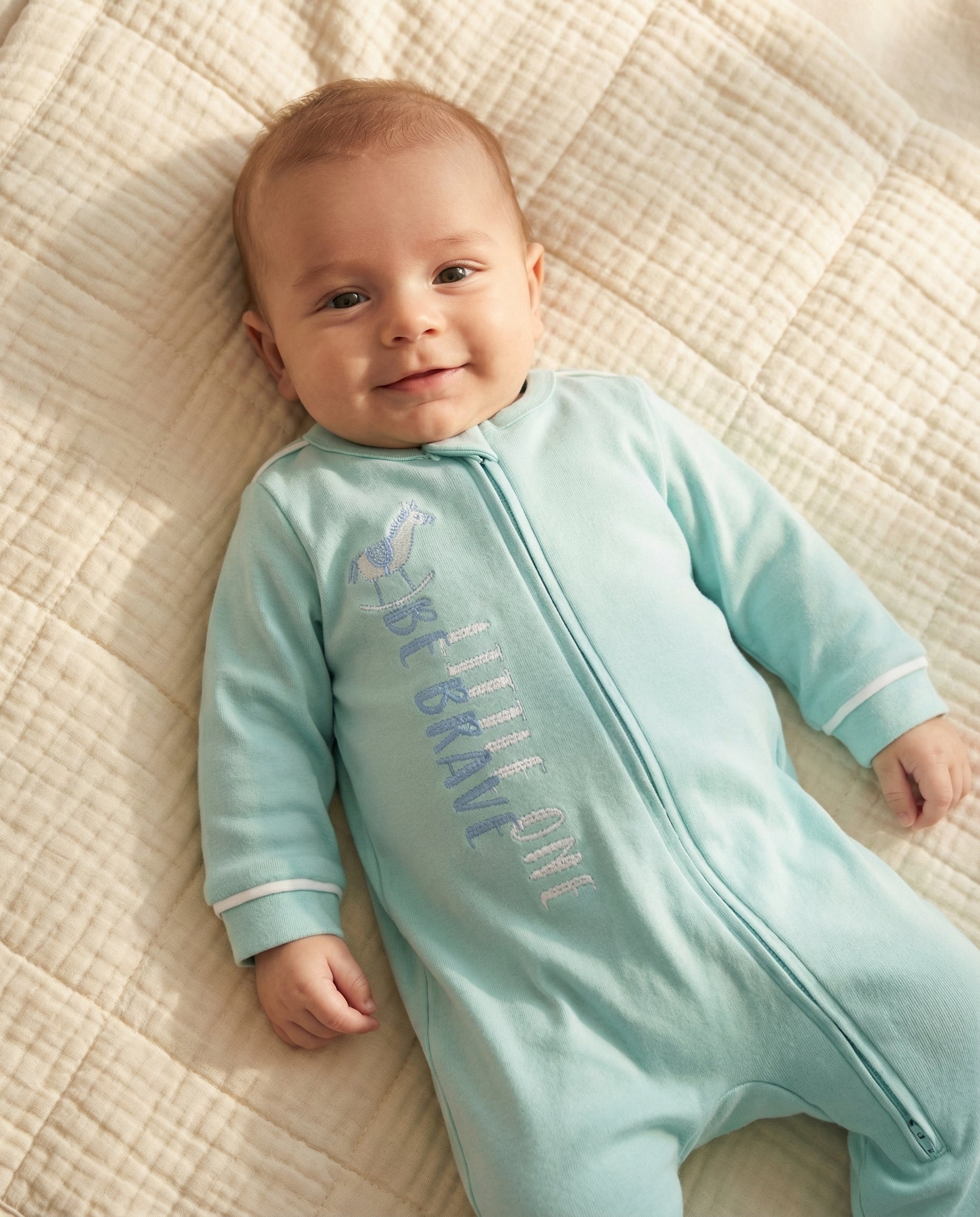 Crystal Baby Organik Pamuk Kendinden Patikli Tulum - Eggshell Blue