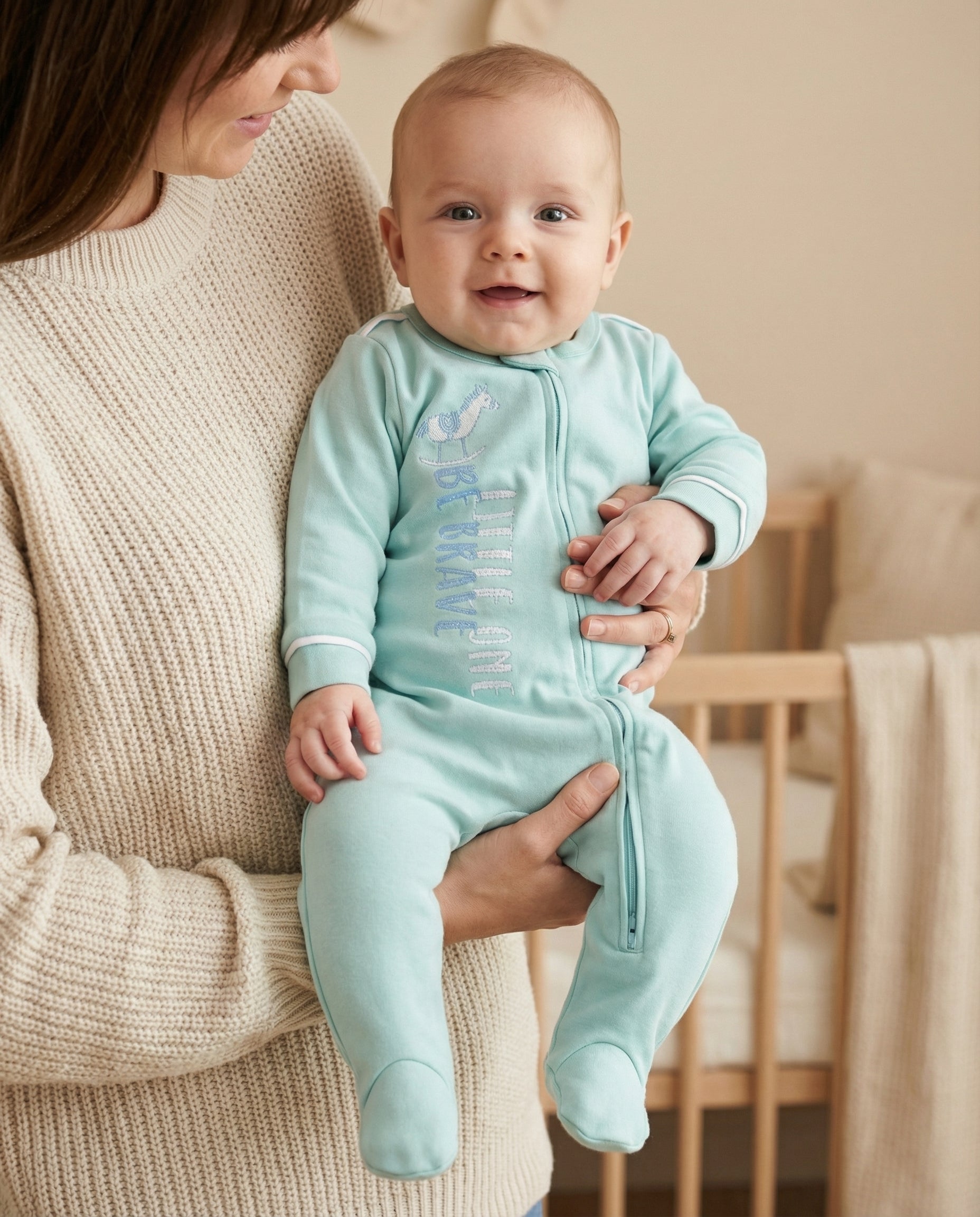 Crystal Baby Organik Pamuk Kendinden Patikli Tulum - Eggshell Blue