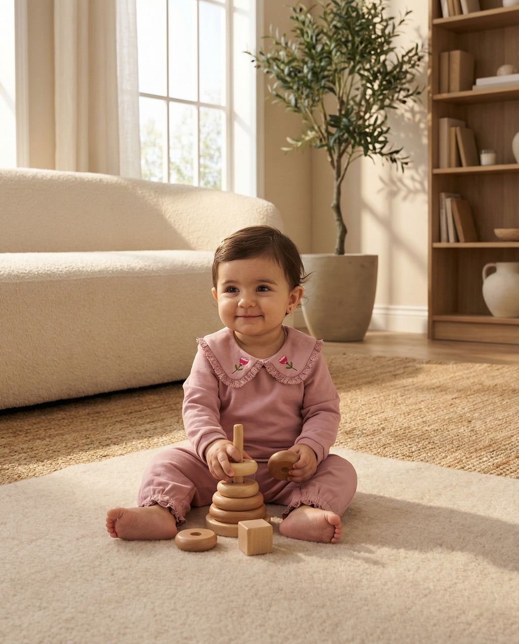 Crystal Baby Organik Pamuk Nakışlı Dantelli Bebek Üst – Rose Pink