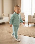 Crystal Baby Organik Pamuk Polo Yaka Uzun Kollu Üst – Eggshell Blue