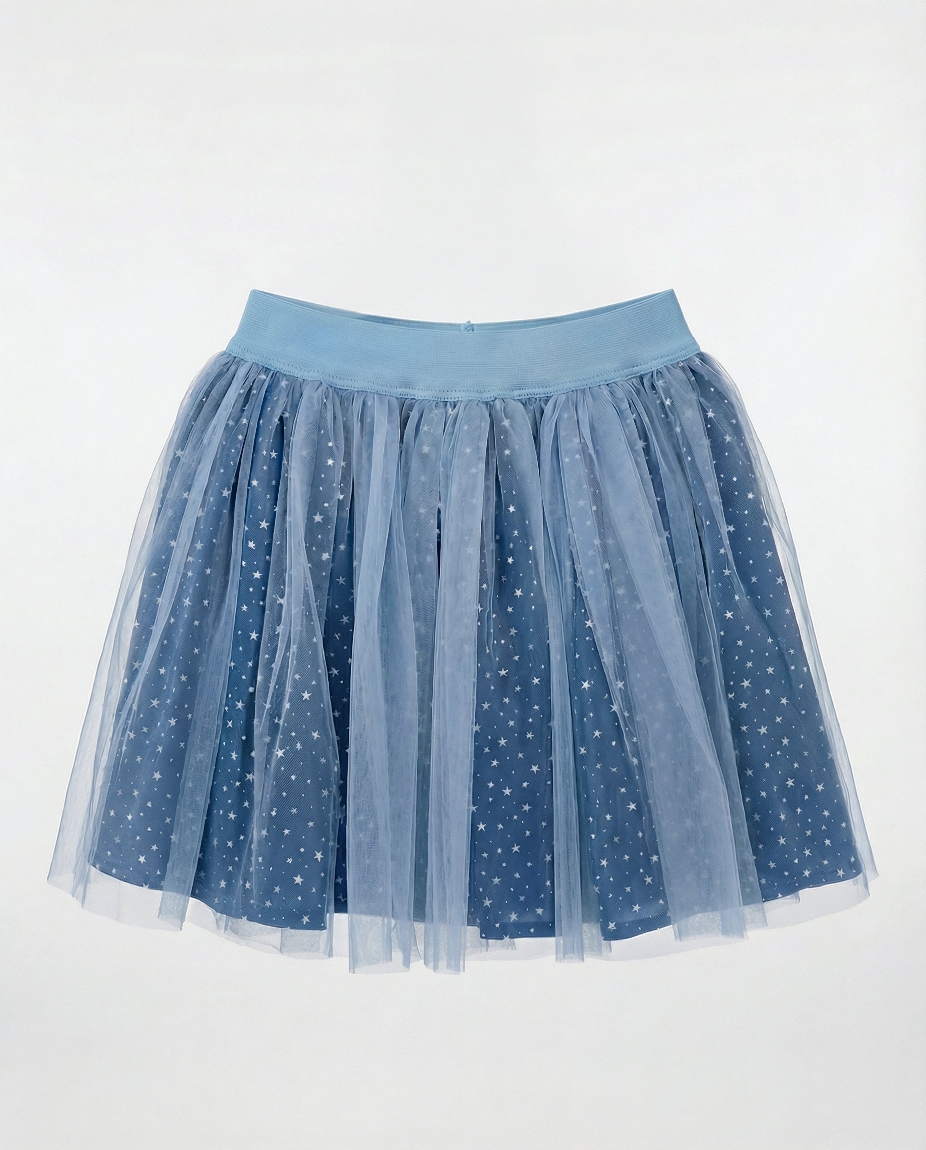 Yıldız Desenli Tüllü Özel Dikim Lacivert Kız Çocuk Eteği – Pamuk Astarlı