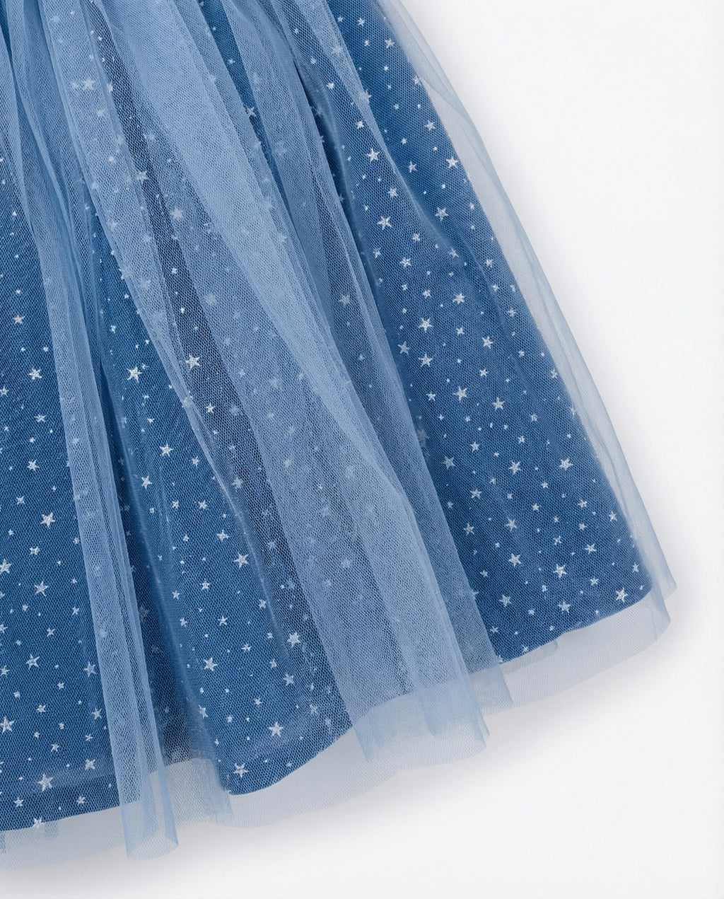 Yıldız Desenli Tüllü Özel Dikim Lacivert Kız Çocuk Eteği – Pamuk Astarlı