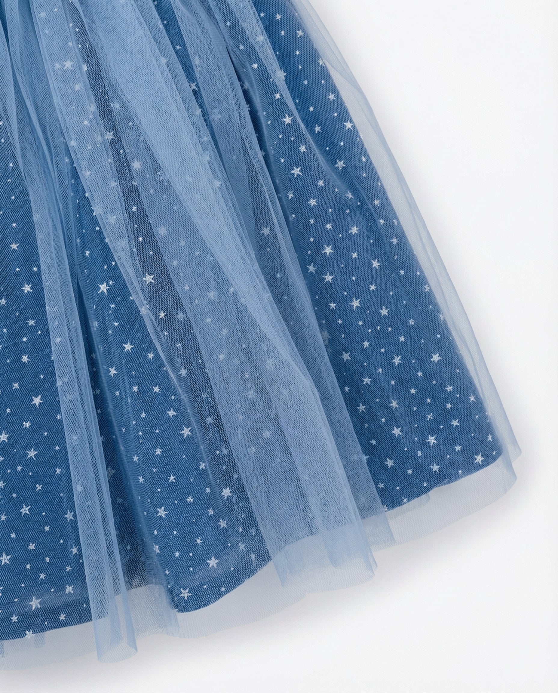 Yıldız Desenli Tüllü Özel Dikim Lacivert Kız Çocuk Eteği – Pamuk Astarlı