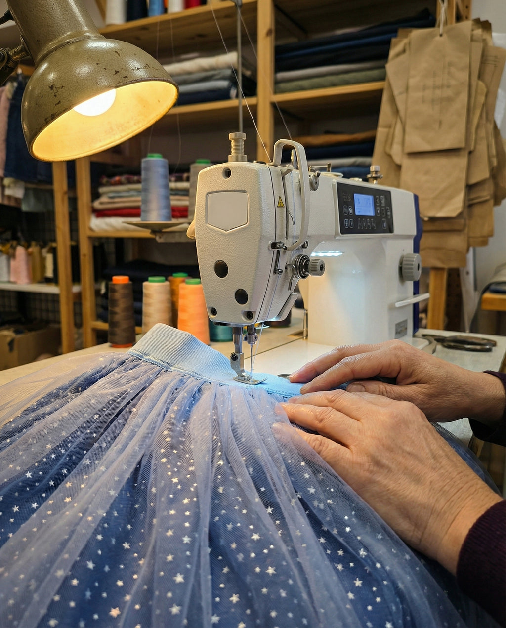 Yıldız Desenli Tüllü Özel Dikim Lacivert Kız Çocuk Eteği – Pamuk Astarlı