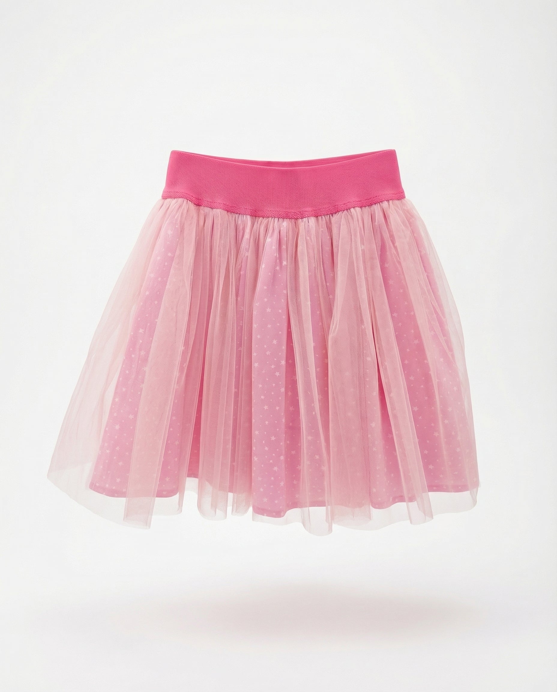 Yıldız Desenli Tüllü Özel Dikim Pembe Kız Çocuk Eteği – Pamuk Astarlı