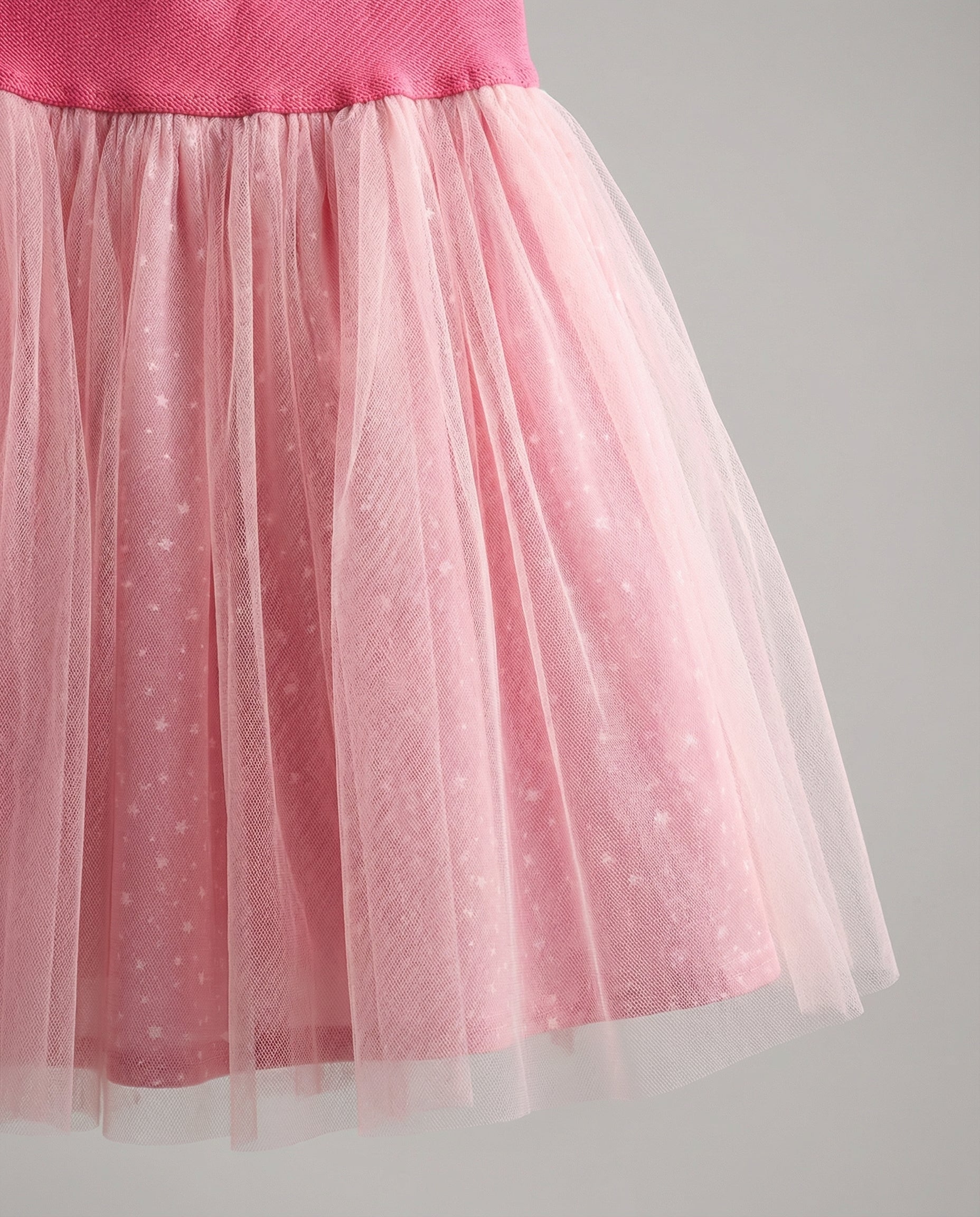 Yıldız Desenli Tüllü Özel Dikim Pembe Kız Çocuk Eteği – Pamuk Astarlı