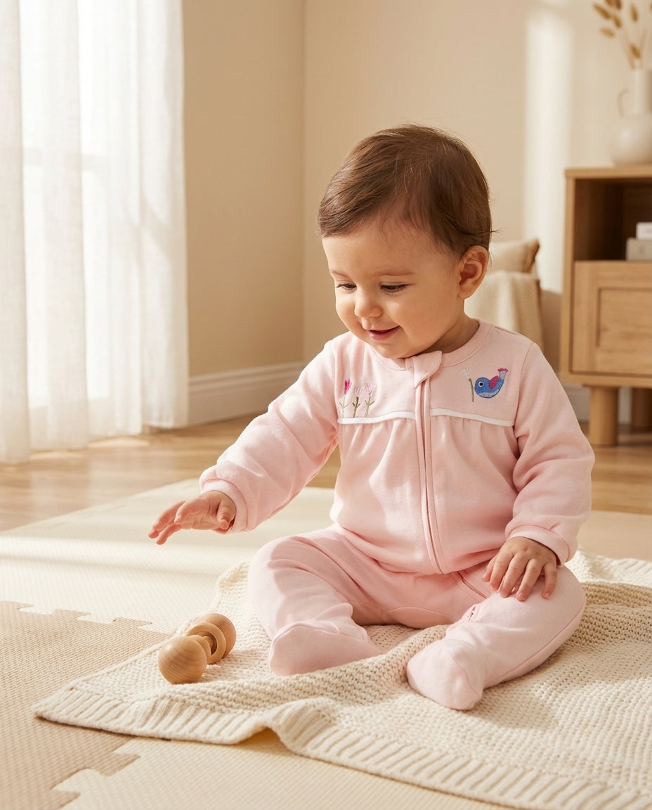 Crystal Baby Organik Pamuk Kendinden Patikli Tulum - Cloud Pink