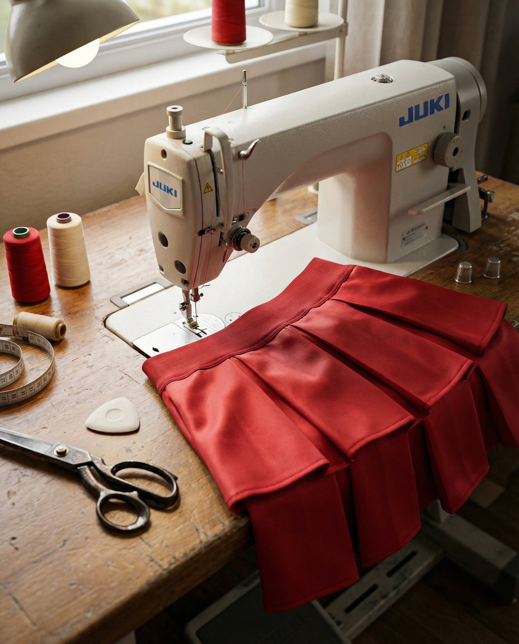 Özel Dikim Çift Katlı Kırmızı Saten Pile Etek – Usta Terzi El İşçiliği ile