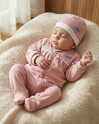 Crystal Baby Organik Pamuk Kendinden Patikli Tulum - Rose Pink