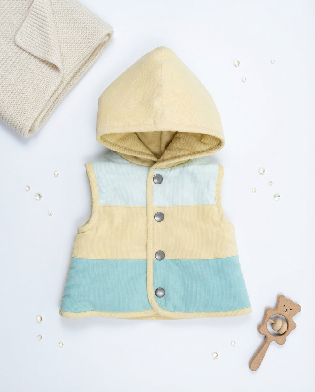 Crystal Baby İnce Fitilli Kadife Kapüşonlu Yelek - Hay Yellow