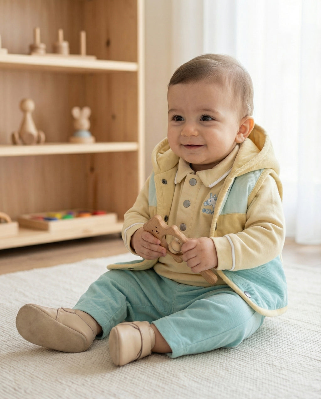 Crystal Baby İnce Fitilli Kadife Kapüşonlu Yelek - Hay Yellow