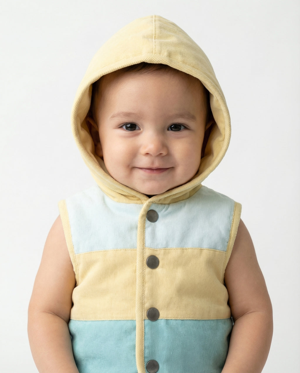 Crystal Baby İnce Fitilli Kadife Kapüşonlu Yelek - Hay Yellow