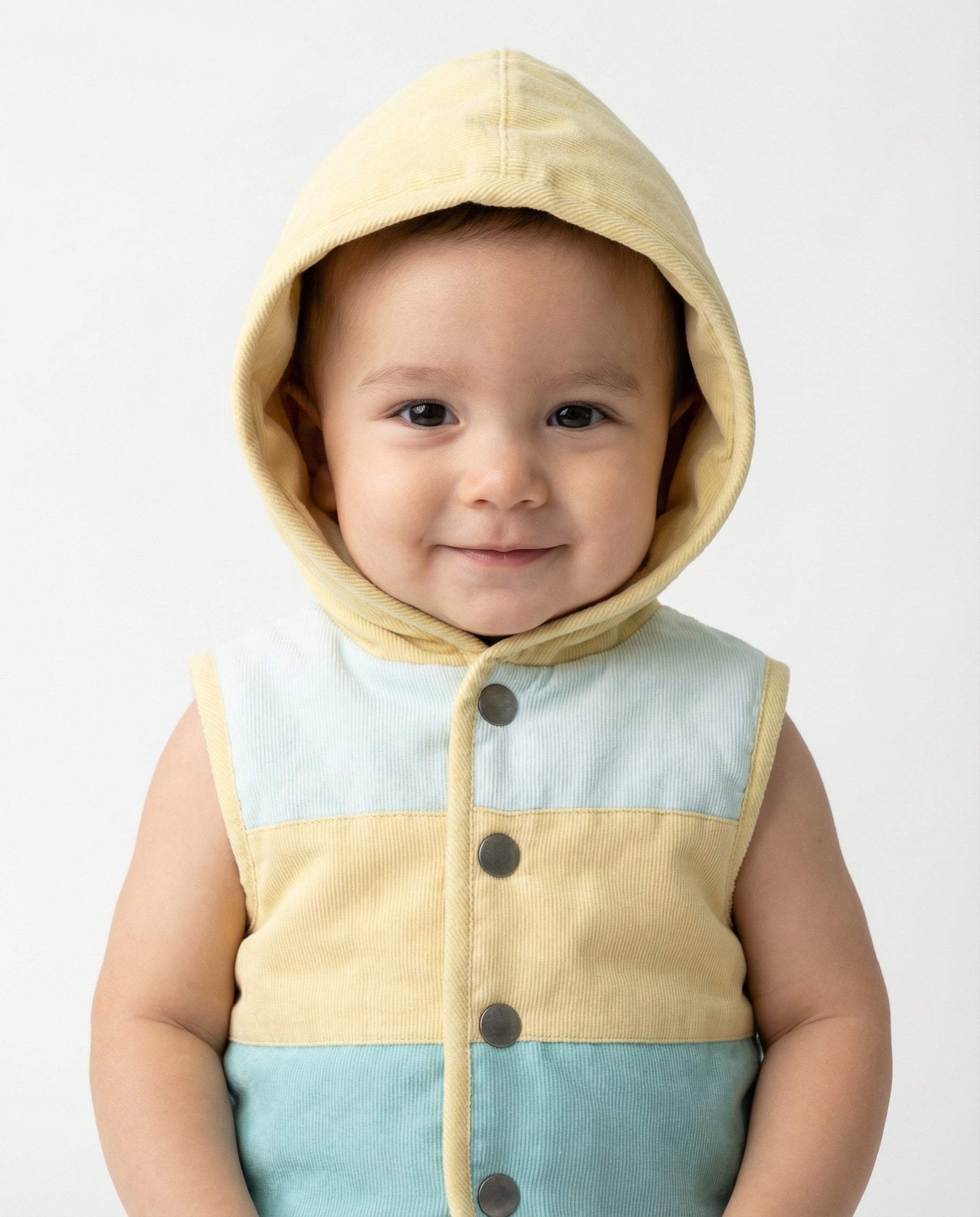 Crystal Baby İnce Fitilli Kadife Kapüşonlu Yelek - Hay Yellow