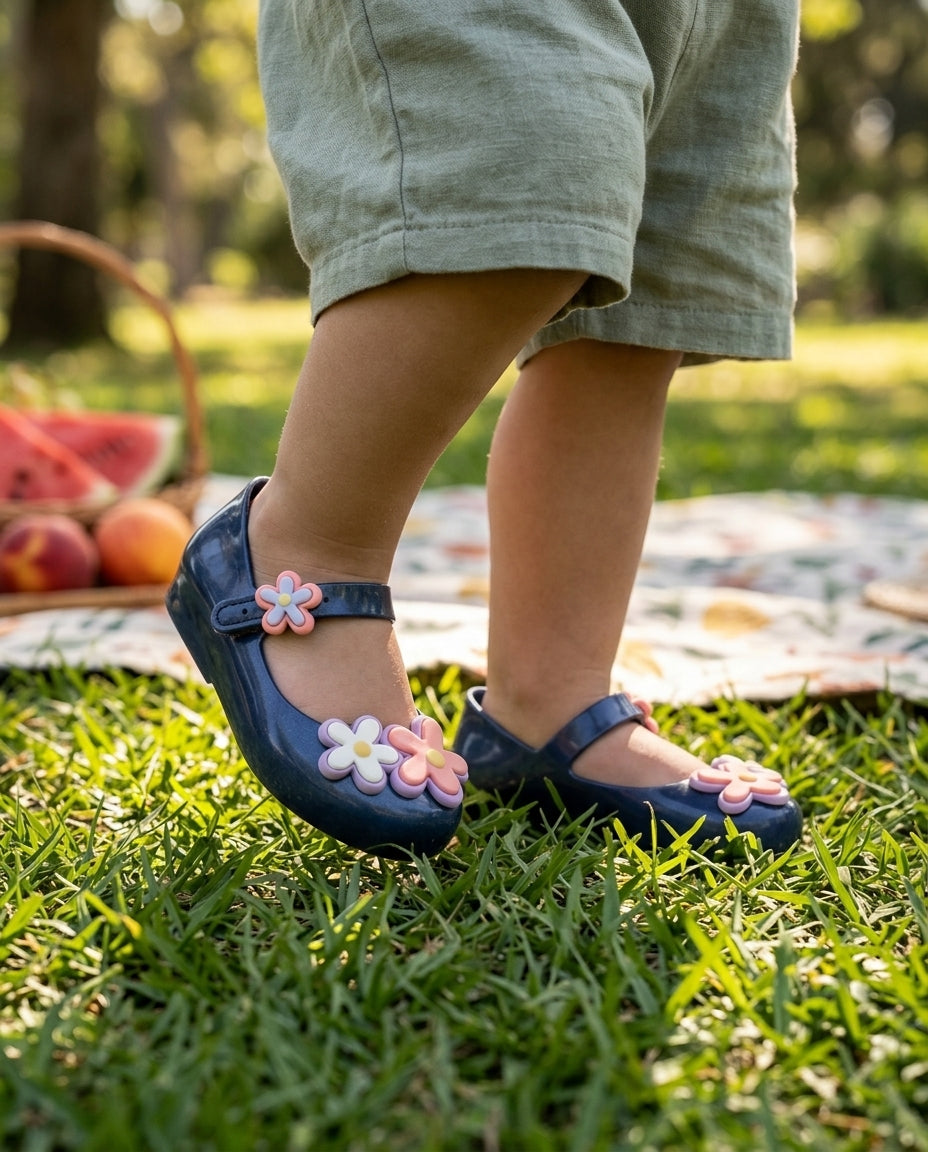 Mini Melissa Sweet Love Picnic Lacivert Çiçekli Kız Bebek & Çocuk Ayakkabısı | 21-27 Numara