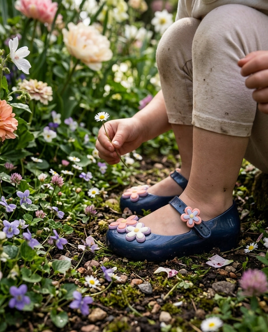 Mini Melissa Sweet Love Picnic Lacivert Çiçekli Kız Bebek & Çocuk Ayakkabısı | 21-27 Numara