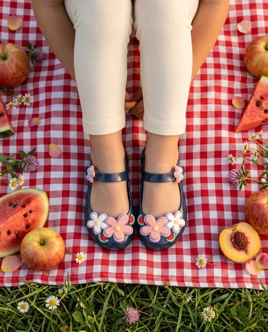 Mini Melissa Sweet Love Picnic Lacivert Çiçekli Kız Bebek & Çocuk Ayakkabısı | 21-27 Numara