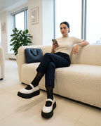 Melissa Platform beyaz ayakkabı ofis kombini - krem pantolon ile konforlu platform kadın babet iş stili