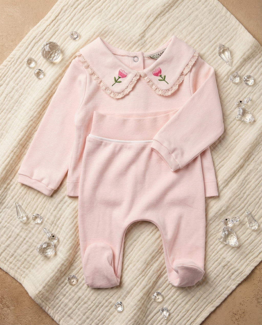 Crystal Baby Organik Pamuk Patikli Bebek Pantolonu - Cloud Pink