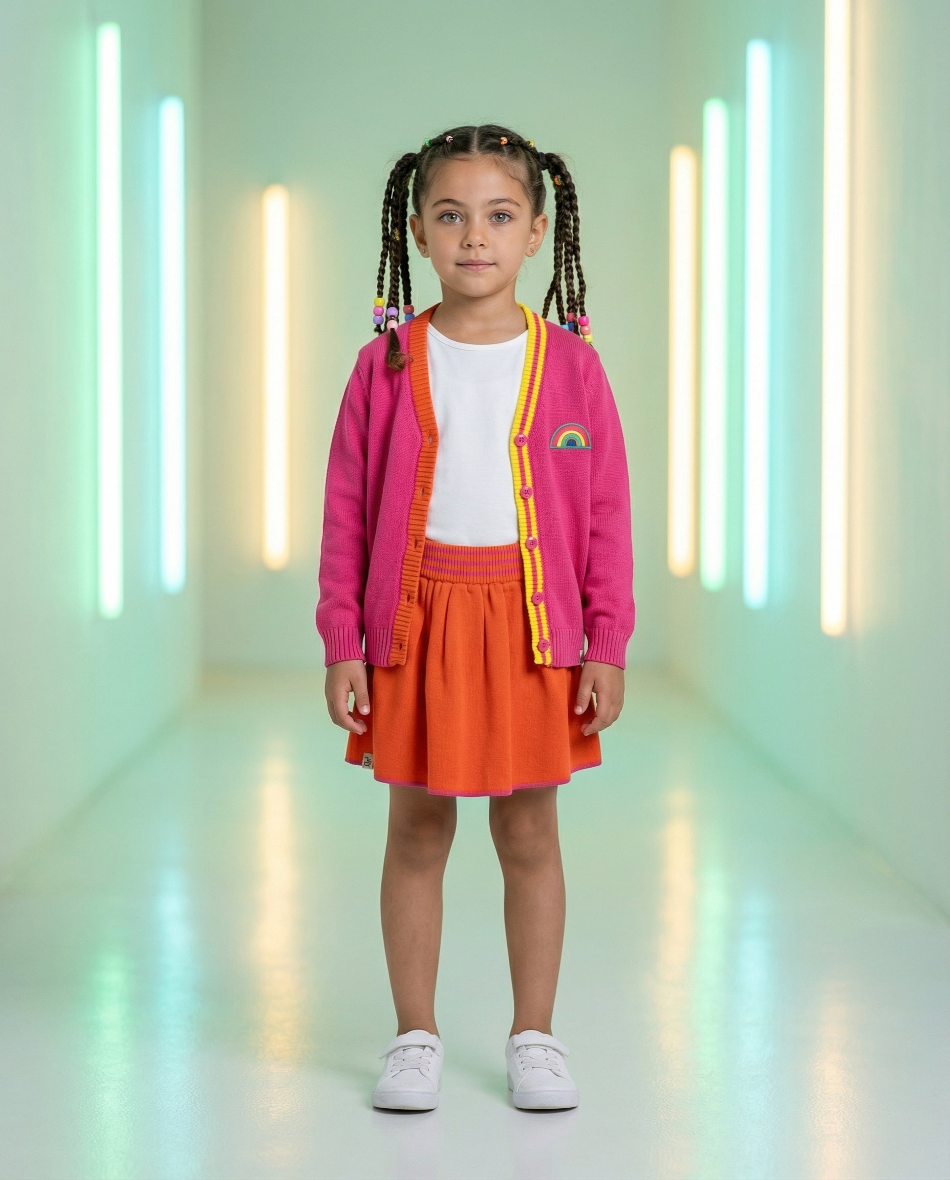 Striped Pamuk Triko Etek - Turuncu