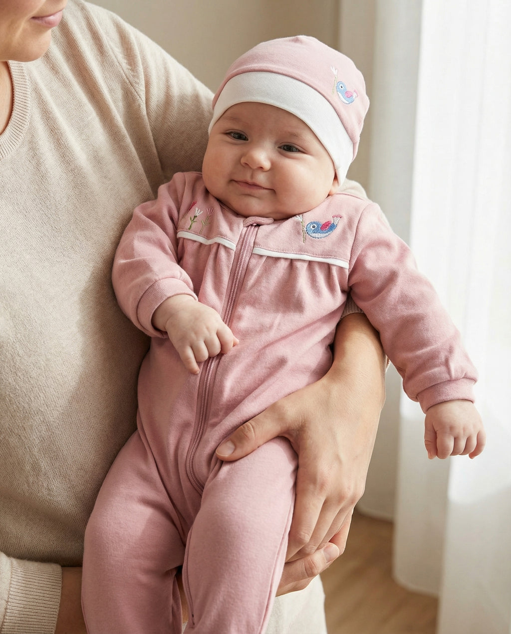 Crystal Baby Organik Pamuk Kendinden Patikli Tulum - Rose Pink