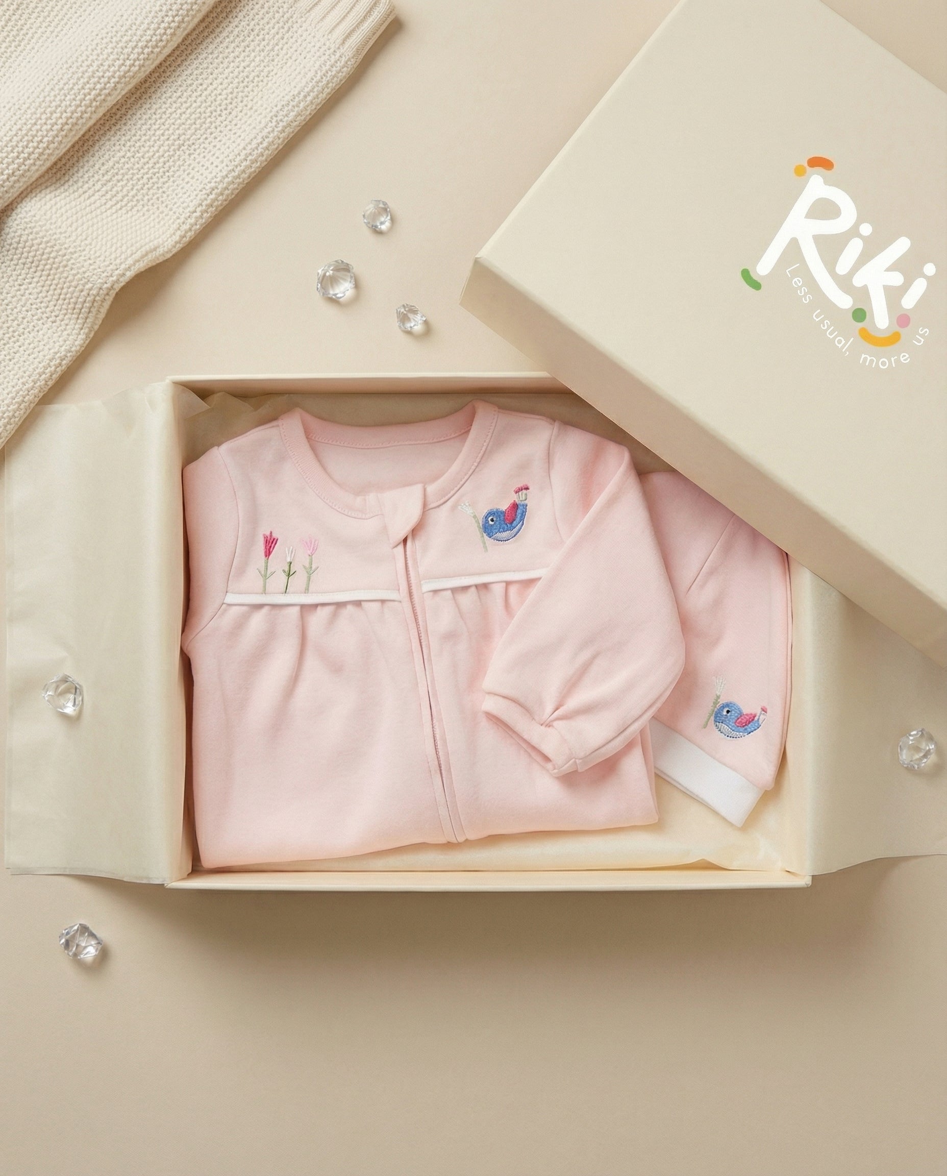 Crystal Baby Organik Pamuk Kendinden Patikli Tulum - Cloud Pink