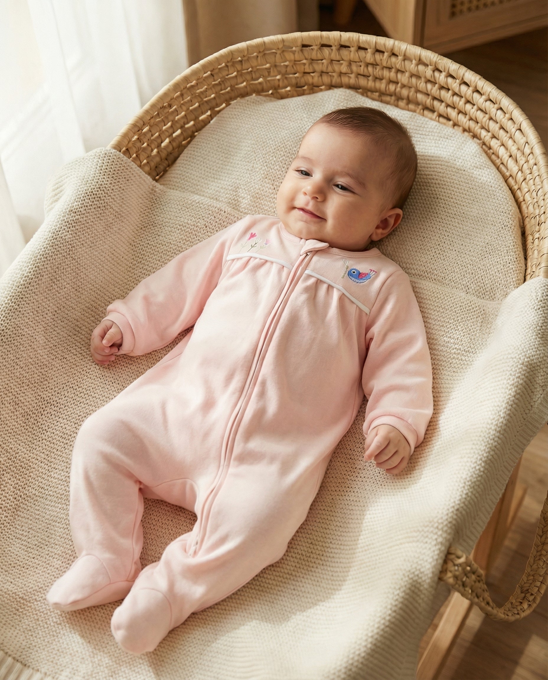 Crystal Baby Organik Pamuk Kendinden Patikli Tulum - Cloud Pink