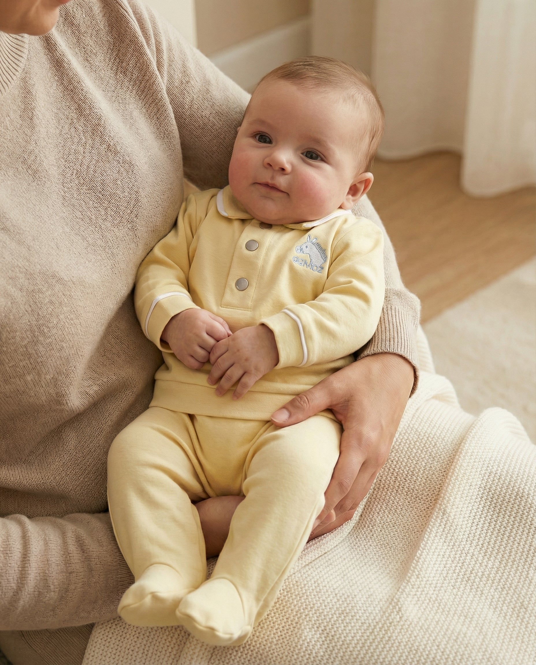 Crystal Baby Organik Pamuk Patikli Bebek Pantolonu - Hay Yellow