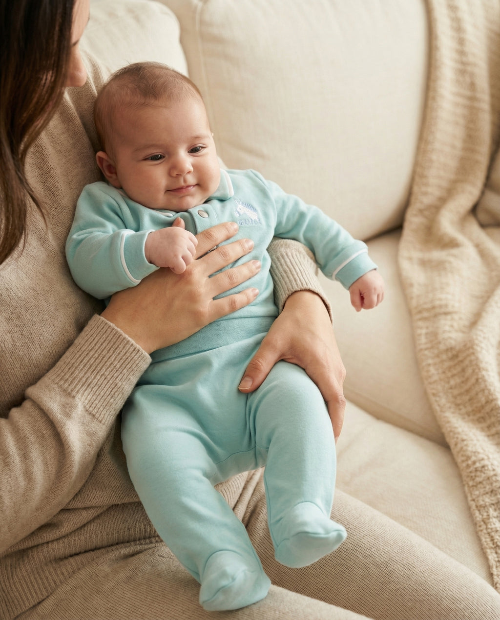 Crystal Baby Organik Pamuk Patikli Bebek Pantolonu - Eggshell Blue