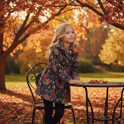 Çiçek Bahçesi Jakarlı Kız Çocuk Ceket – Premium Özel Üretim, Kuşaklı & Düğmeli