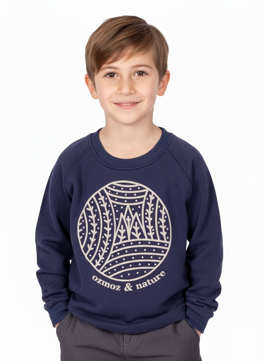 Organik Pamuk Doğa Baskılı Lacivert Erkek Çocuk Sweatshirt