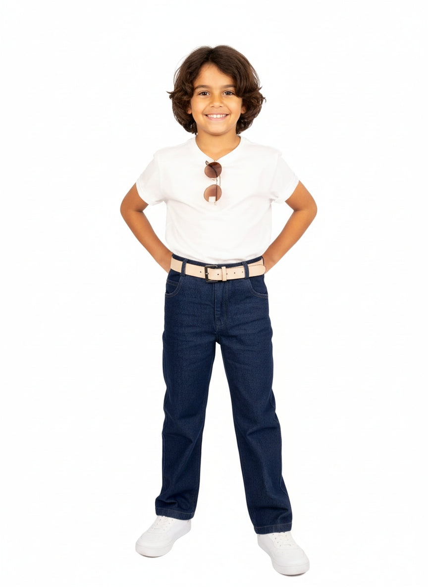 Lacivert Erkek Çocuk Denim Pantolon – Rahat Kesim %100 Pamuk