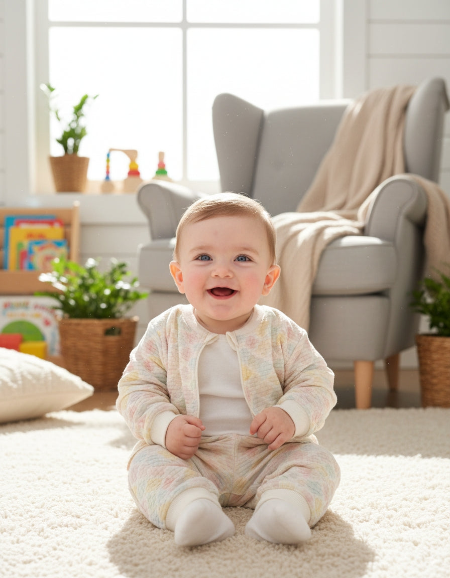 Organik Pamuk Fermuarlı Desenli Bebek Ceket
