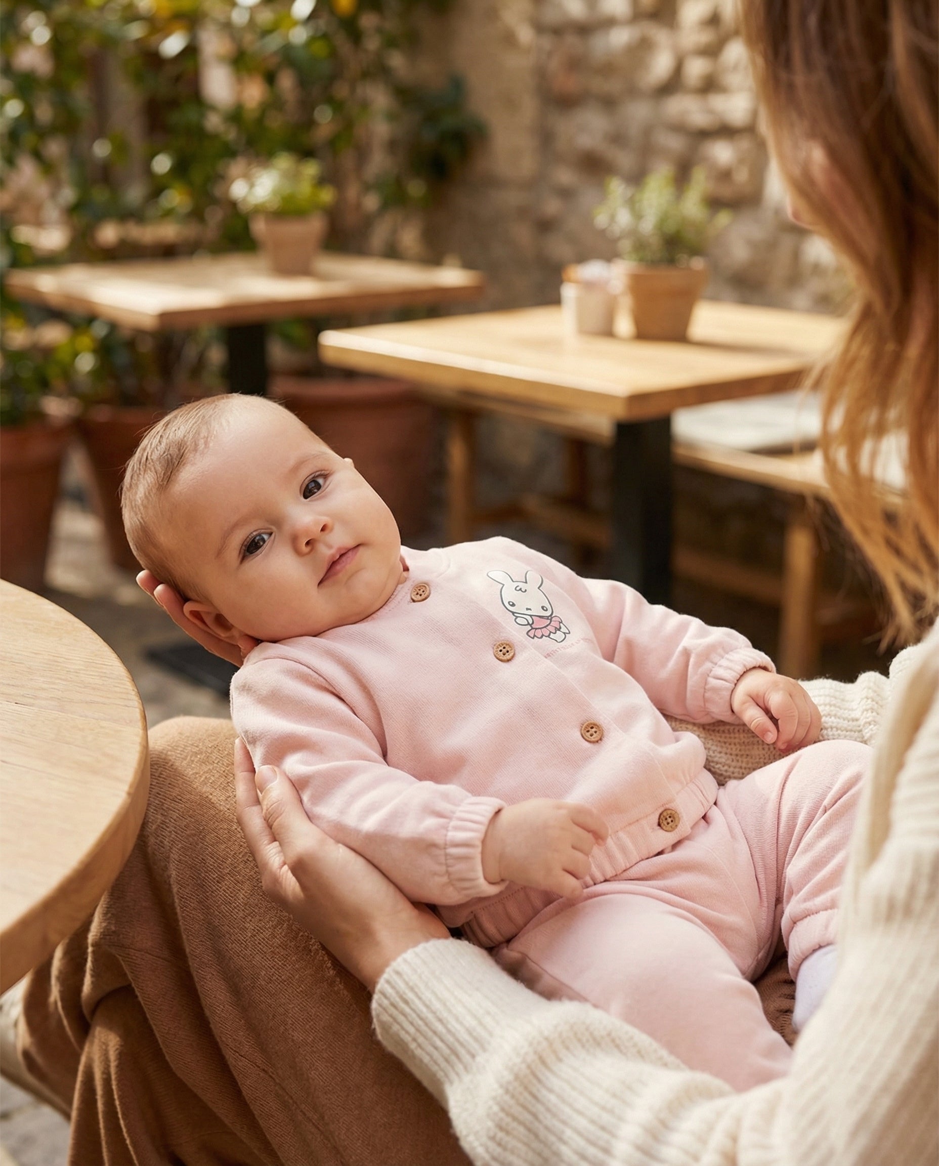 Benetton Bebek Toz Pembe Baskılı Bomber Yakalı Üst Ve Beli Lastikli Eşofman Takım