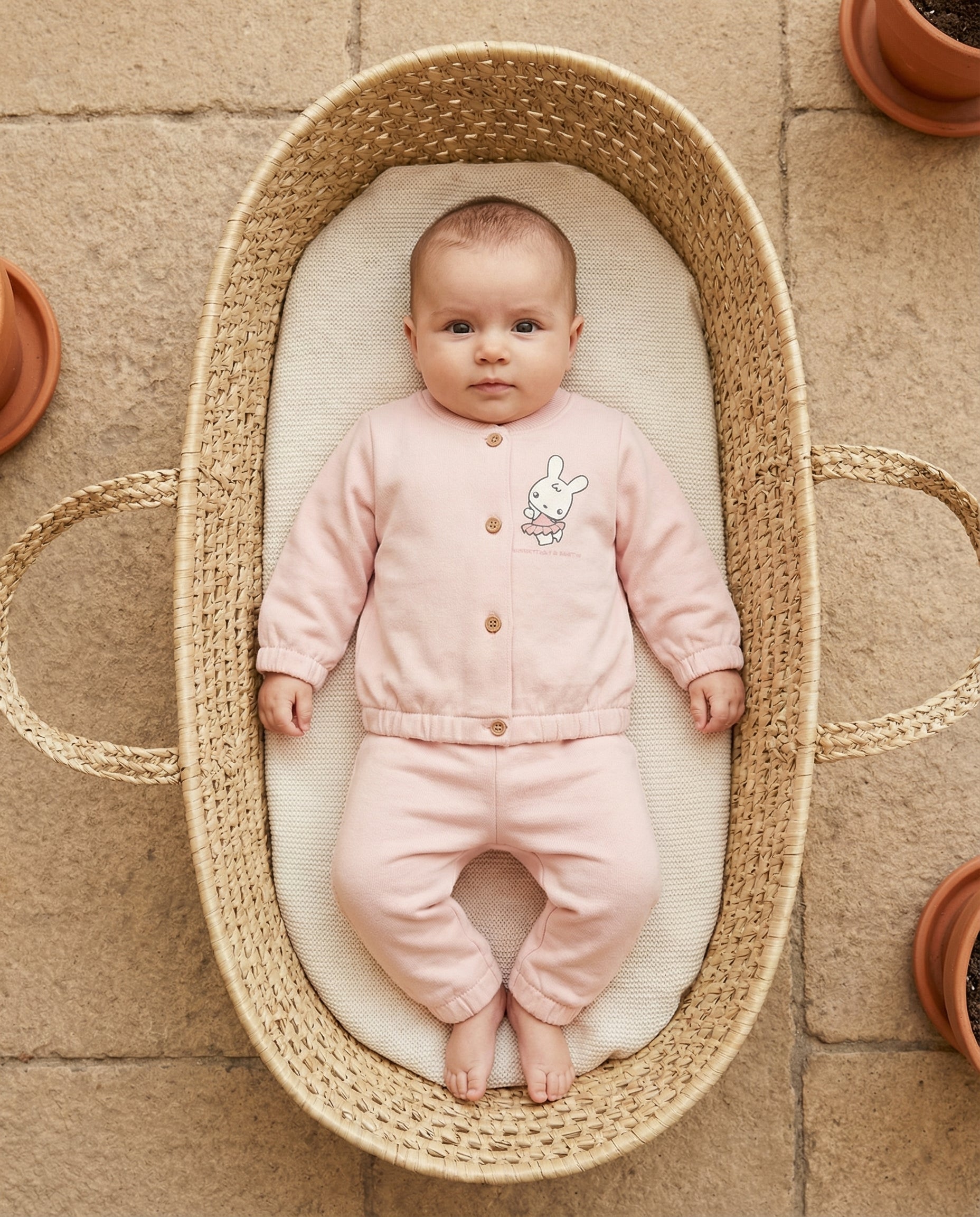 Benetton Bebek Toz Pembe Baskılı Bomber Yakalı Üst Ve Beli Lastikli Eşofman Takım