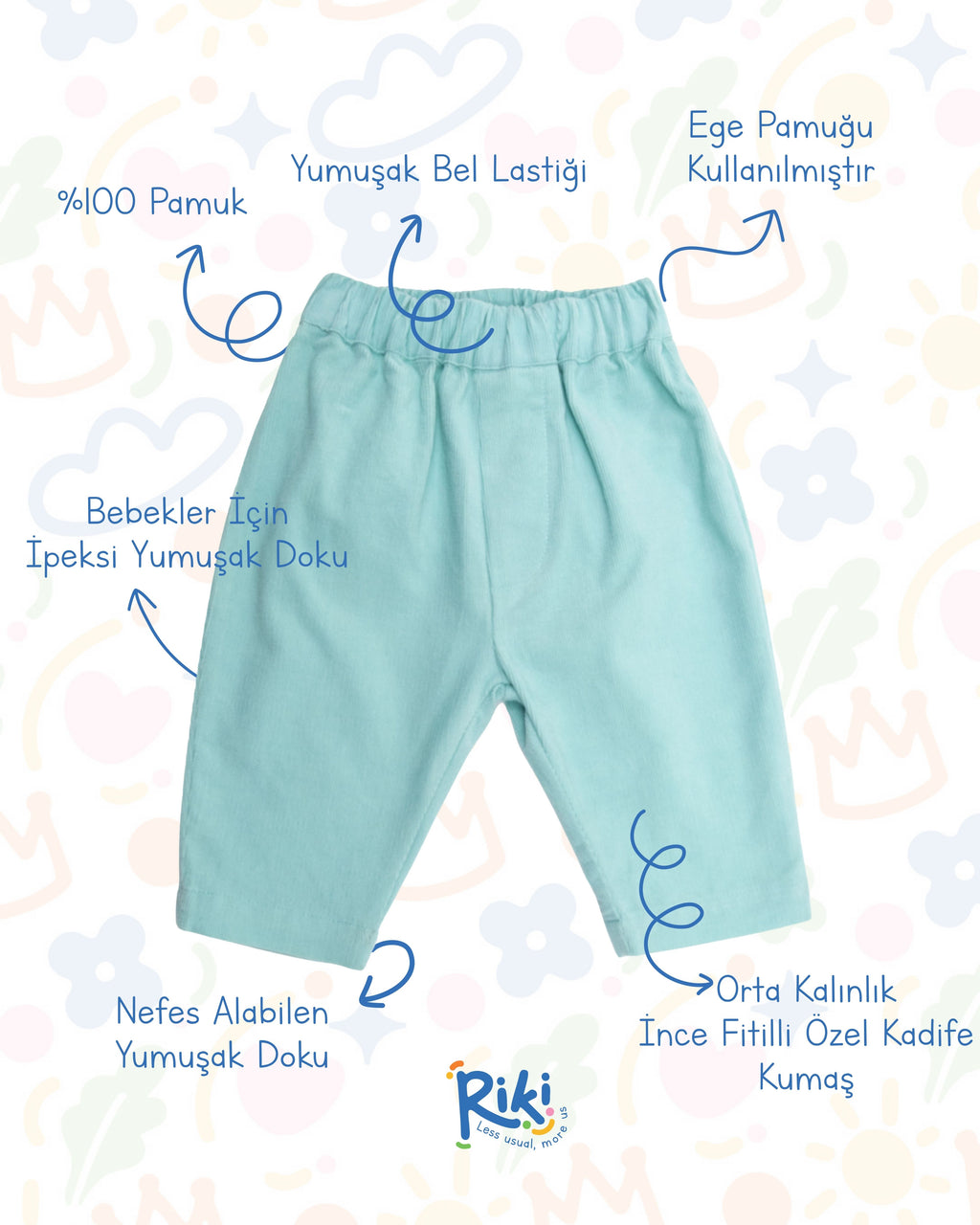 Crystal Baby İnce Fitilli Kadife Havuç Kesim Pantolon – Turkuaz Mint