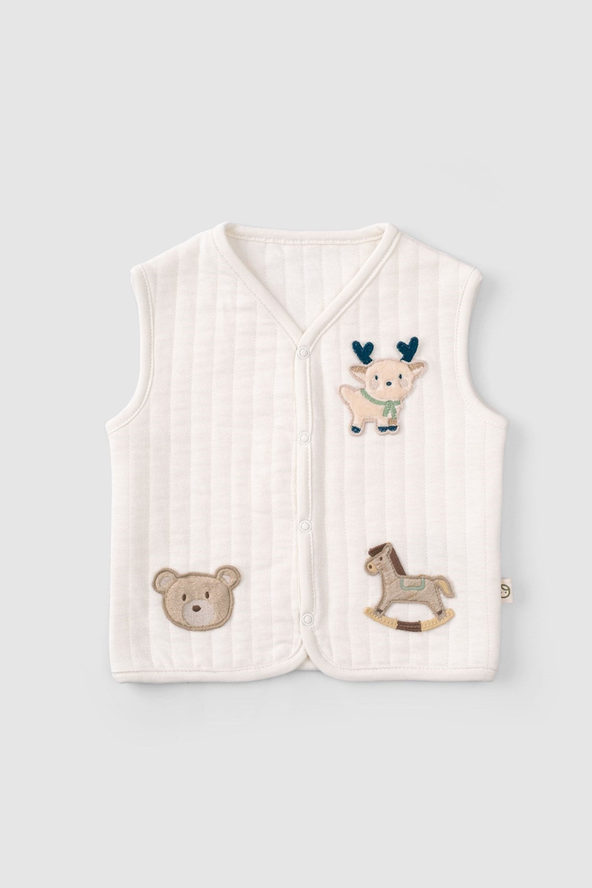 Kapitone Animal Aplikeli Ekru Bebek Yelek