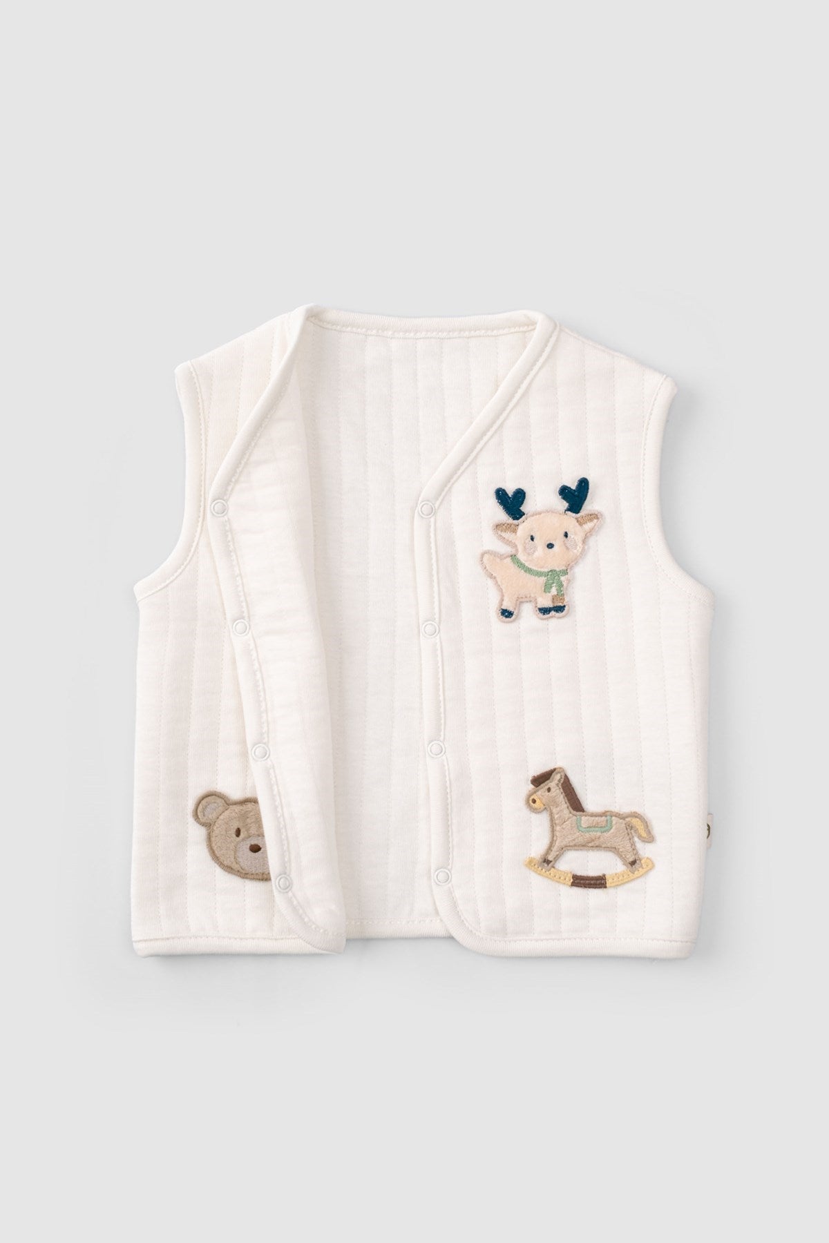 Kapitone Animal Aplikeli Ekru Bebek Yelek