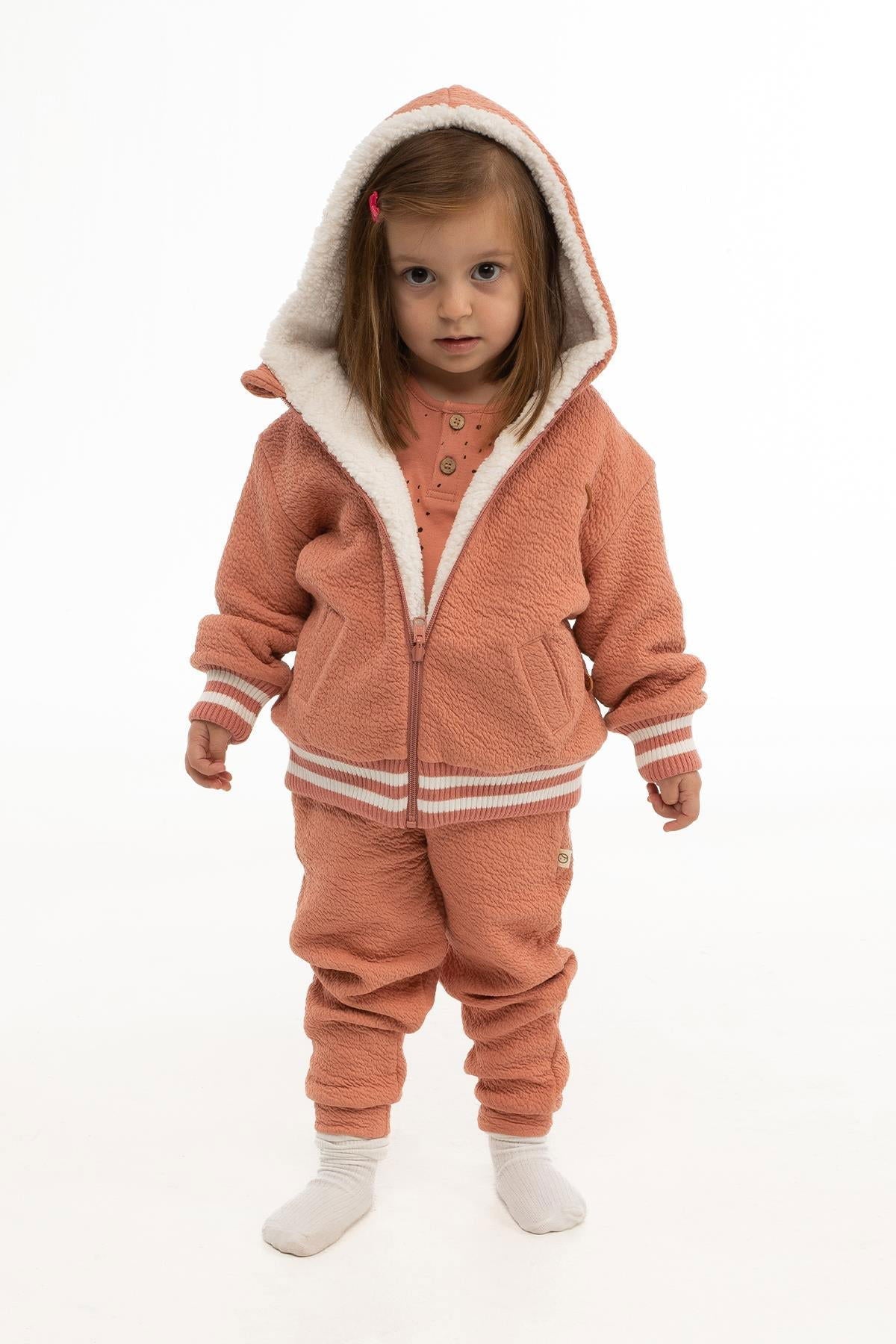 Kapüşonlu Bürümcük Kapitone Ceket Bebek Pembe - Riki Baby&Kids